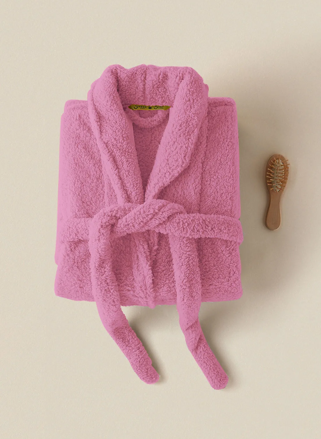 Noon East Bathrobe - 240 GSM Faux Fur Fleece Ultra Soft, Soft Touch - Shawl Collar & Pocket - Pink Color - 1 Piece Pink