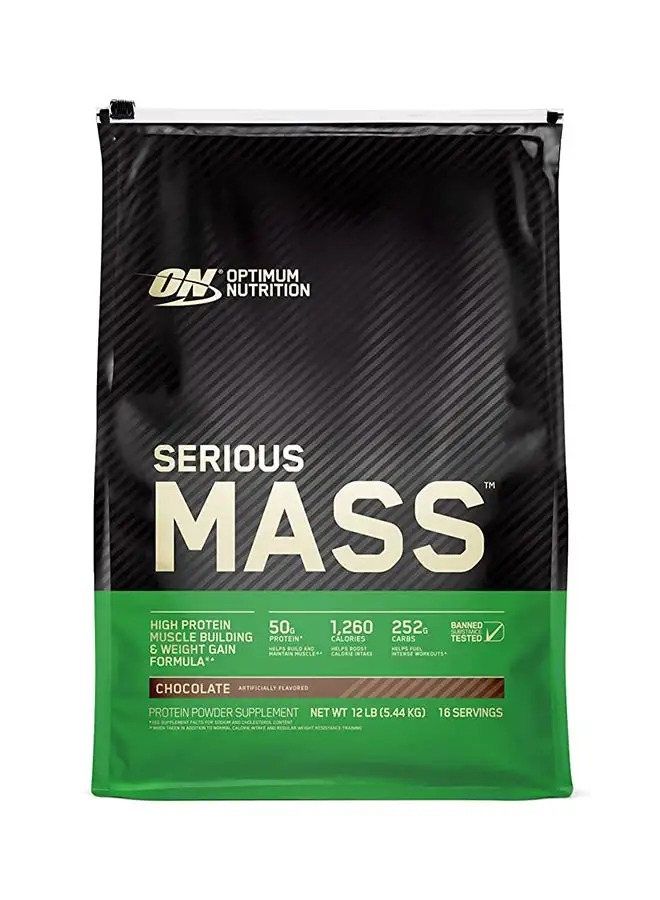 Optimum Nutrition Serious Mass: High Protein Muscle Building & Weight Gainer Protein Powder, 50 Grams Of Protein, Vitamin C, Zinc For Immune Support - Chocolate, 12 Lbs (5.44 KG)