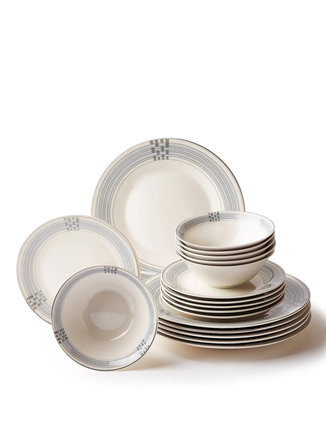 noon east 18 Piece Porcelain Dinner Set - Dishes, Plates - Dinner Plate, Side Plate, Bowl - Serves 6 - Festive Design Orion/Gold