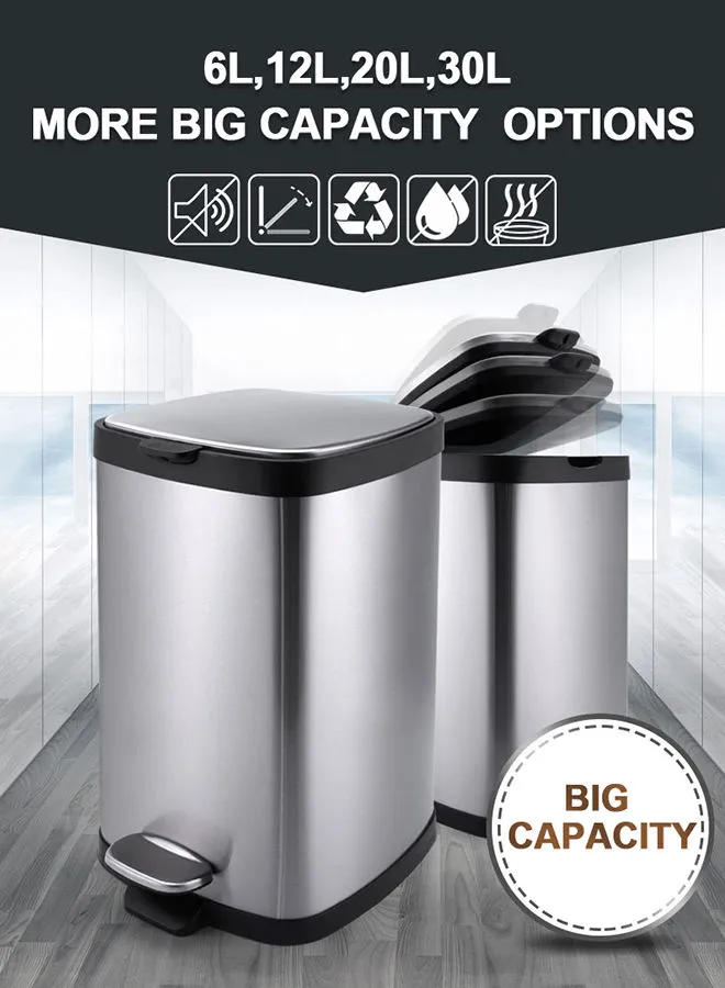 Amal Stainless Steel Pedal Trash Bin For Bathroom, Home, Office And Restaurant Premium Quality Silver 27 x 36 x 66cm