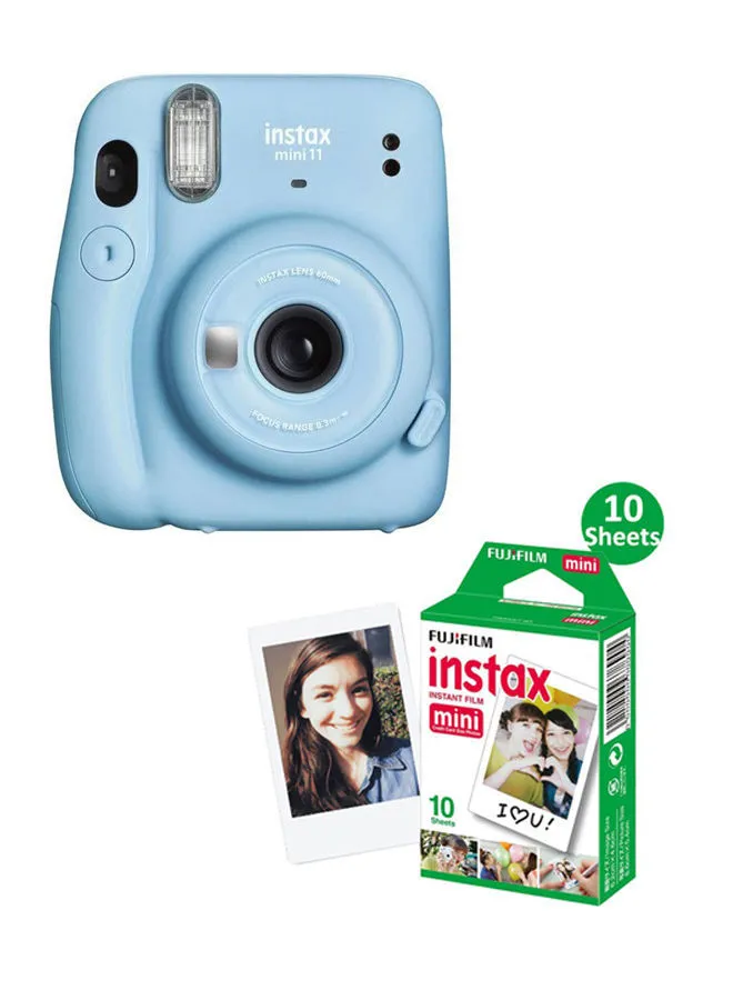 FUJIFILM Instax Mini 11 Instant Film Camera With Pack Of 10 Film Sky Blue