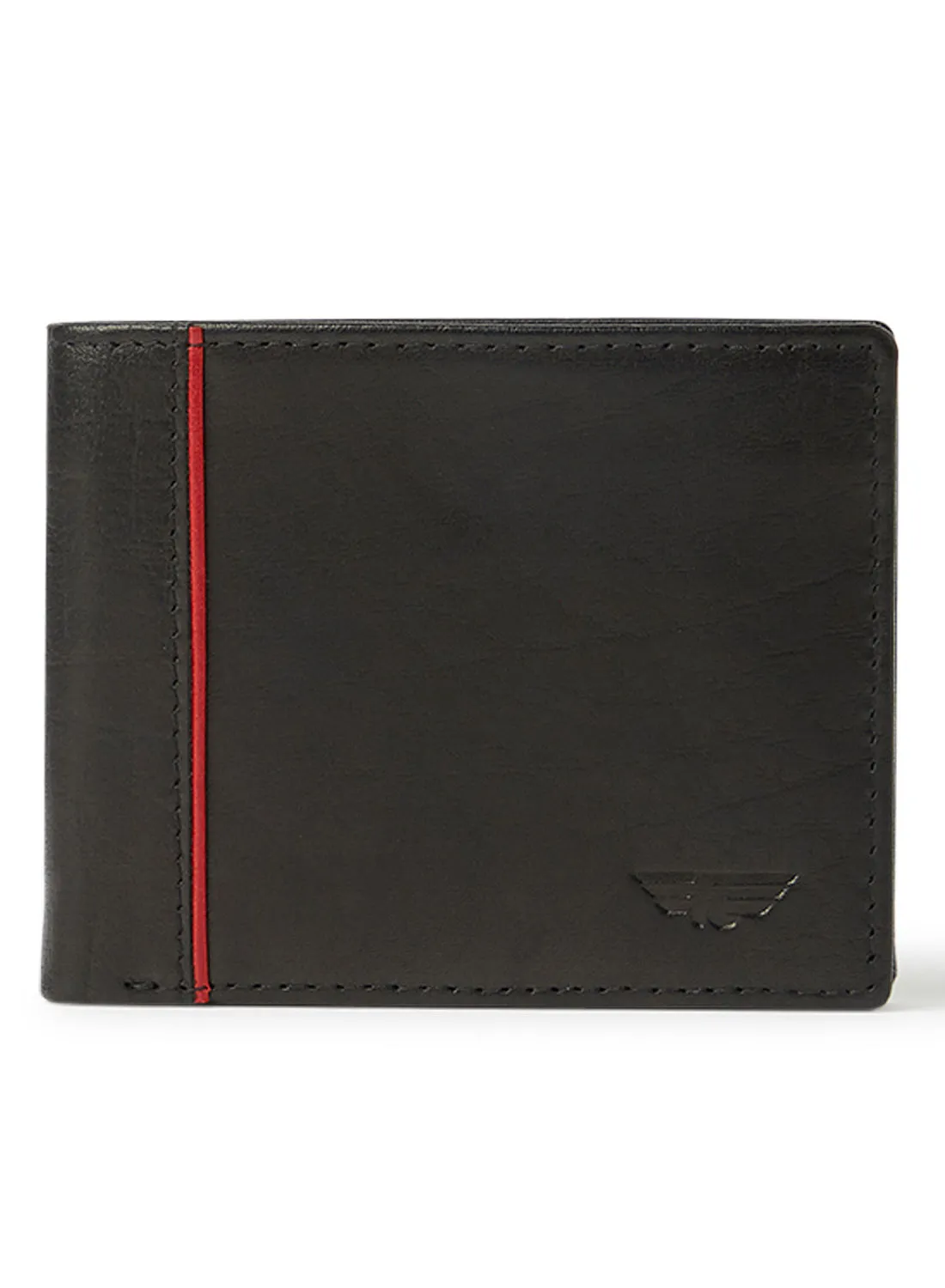 محفظة جلدية مخططة بشعار منقوش بشريط أحمر أسود