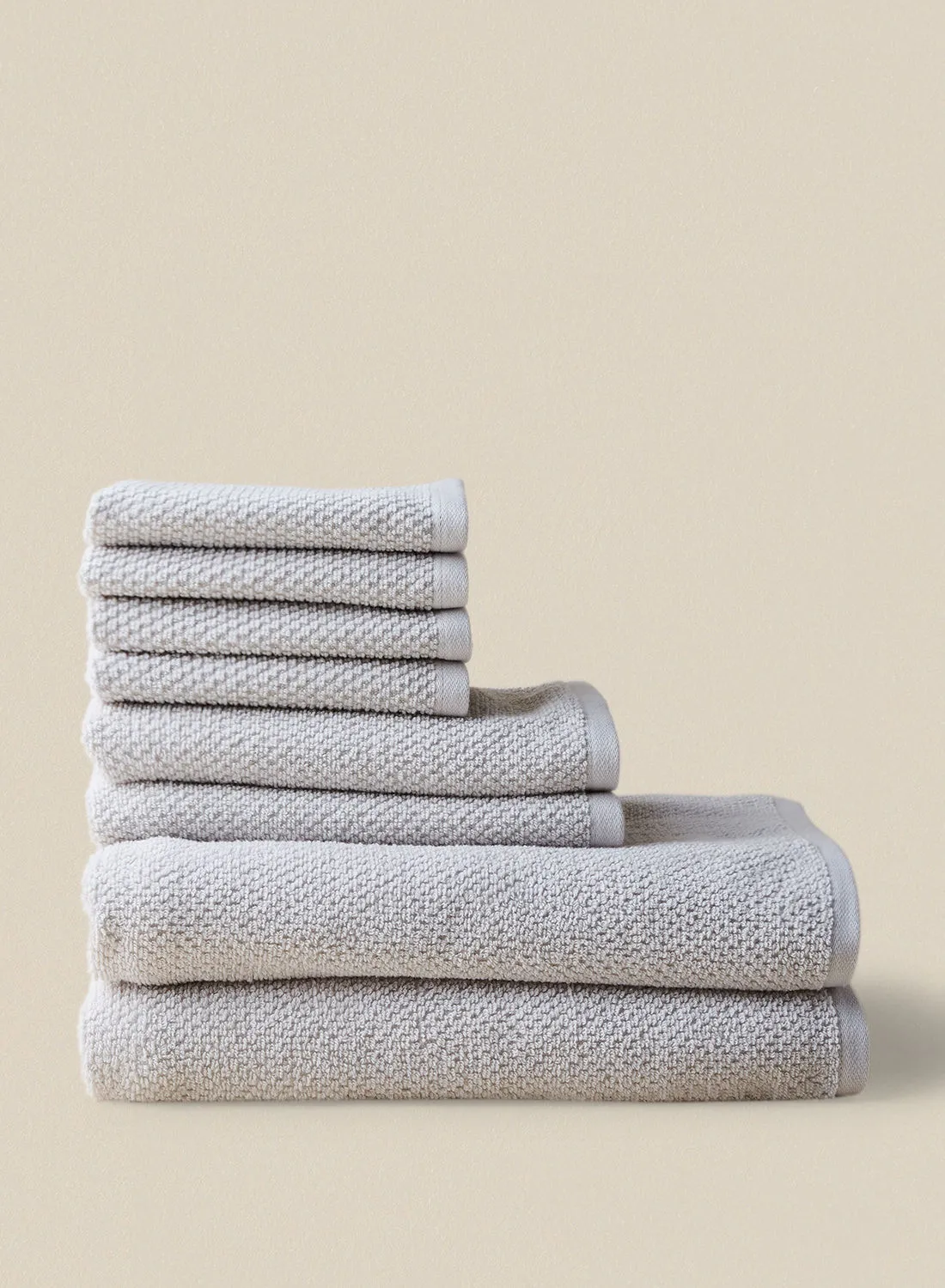 noon east 8 Piece Bathroom Towel Set - 500 GSM 100% Organic Cotton - 2 Hand Towel - 4 Face Towel - 2 Bath Towel - Soft Grey Color - Highly Absorbent - Fast Dry