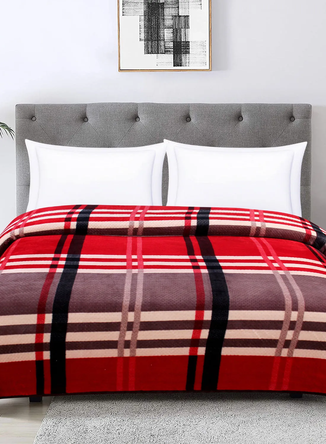 Hometown Light Blanket - 200X200 Cm - Brown/Red 100% Poyester100 GSM Ultra Plush For Sofa Or Bedroom