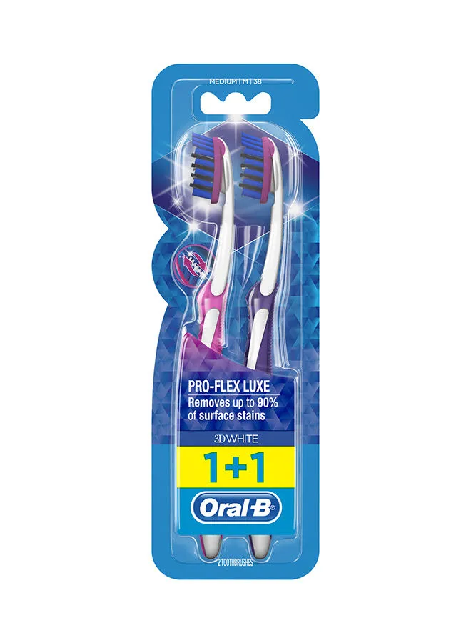 Oral B 3D White Luxe Pro-Flex Medium Manual Toothbrush Pack Of 2 Multicolour