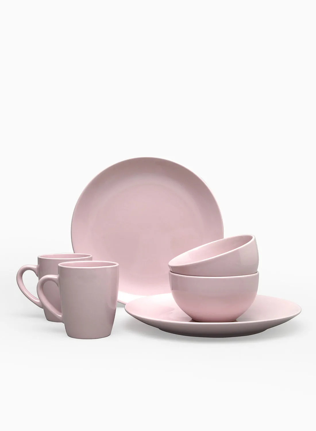 Noon East 6 Piece Stoneware Dinner Set - Dishes, Plates - Dinner Plate, Bowl, Mugs - Serves 2 - Blush Pink Blush Pink