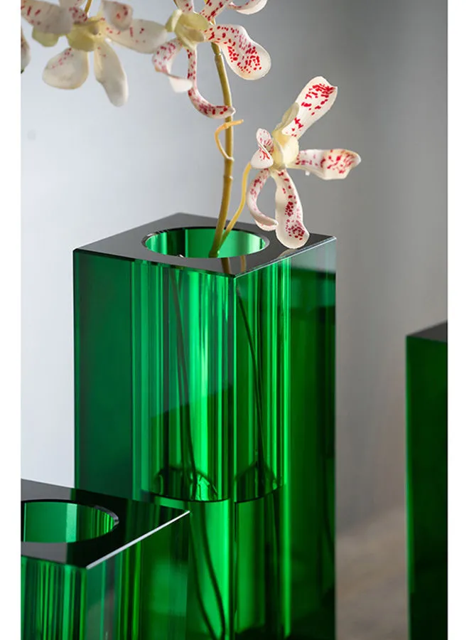 مزهرية زجاجية بتصميم عصري مثالي بين الجزر والتدفق ، مواد ذات جودة فاخرة فريدة من نوعها لمنزل أنيق ومثالي أخضر 10 × 10 × 25 سم