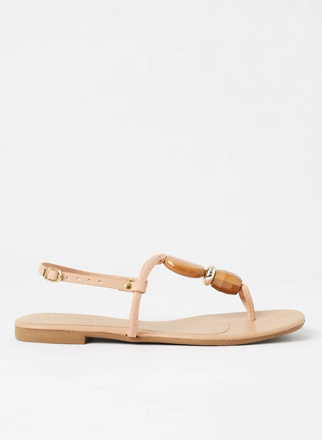 Aila Casual Plain Flat Sandals Nude