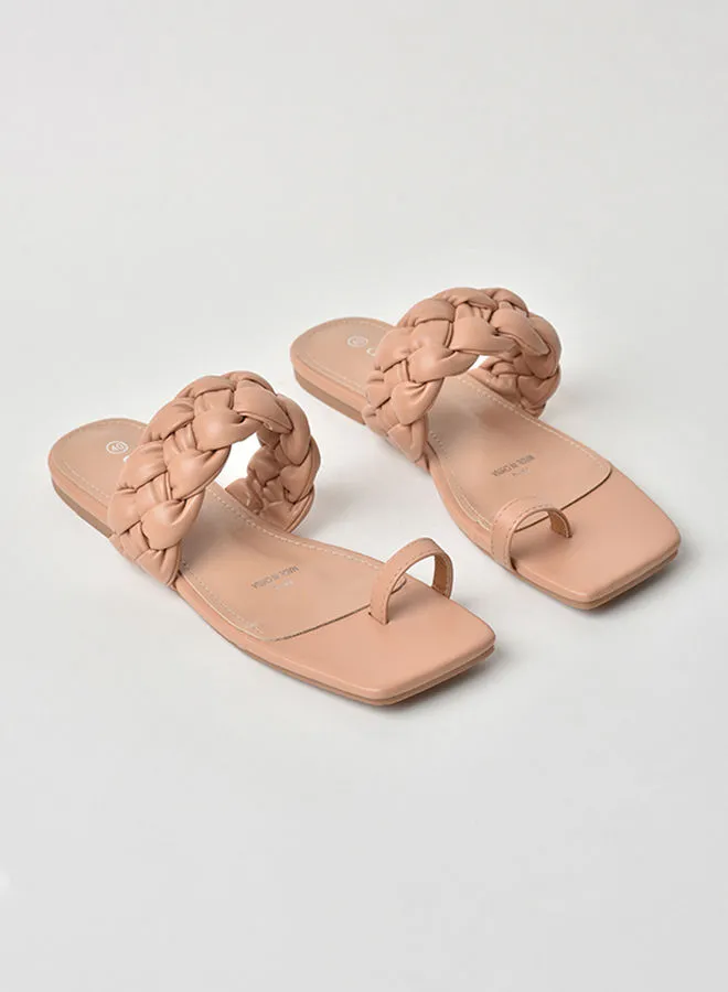 Aila Slip-On Detail Flat Sandals Light Beige