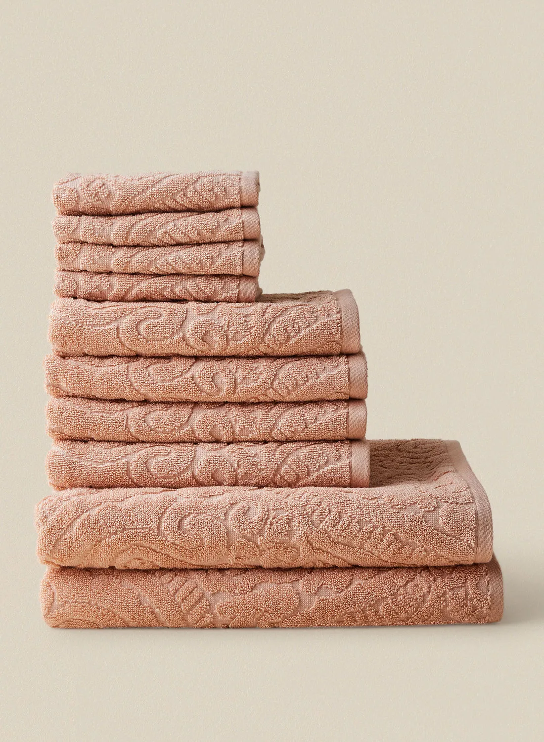 noon east 10 Piece Bathroom Towel Set - 500 GSM 100% Cotton - 4 Hand Towel - 4 Face Towel - 2 Bath Towel - Ginger Color - Highly Absorbent - Fast Dry