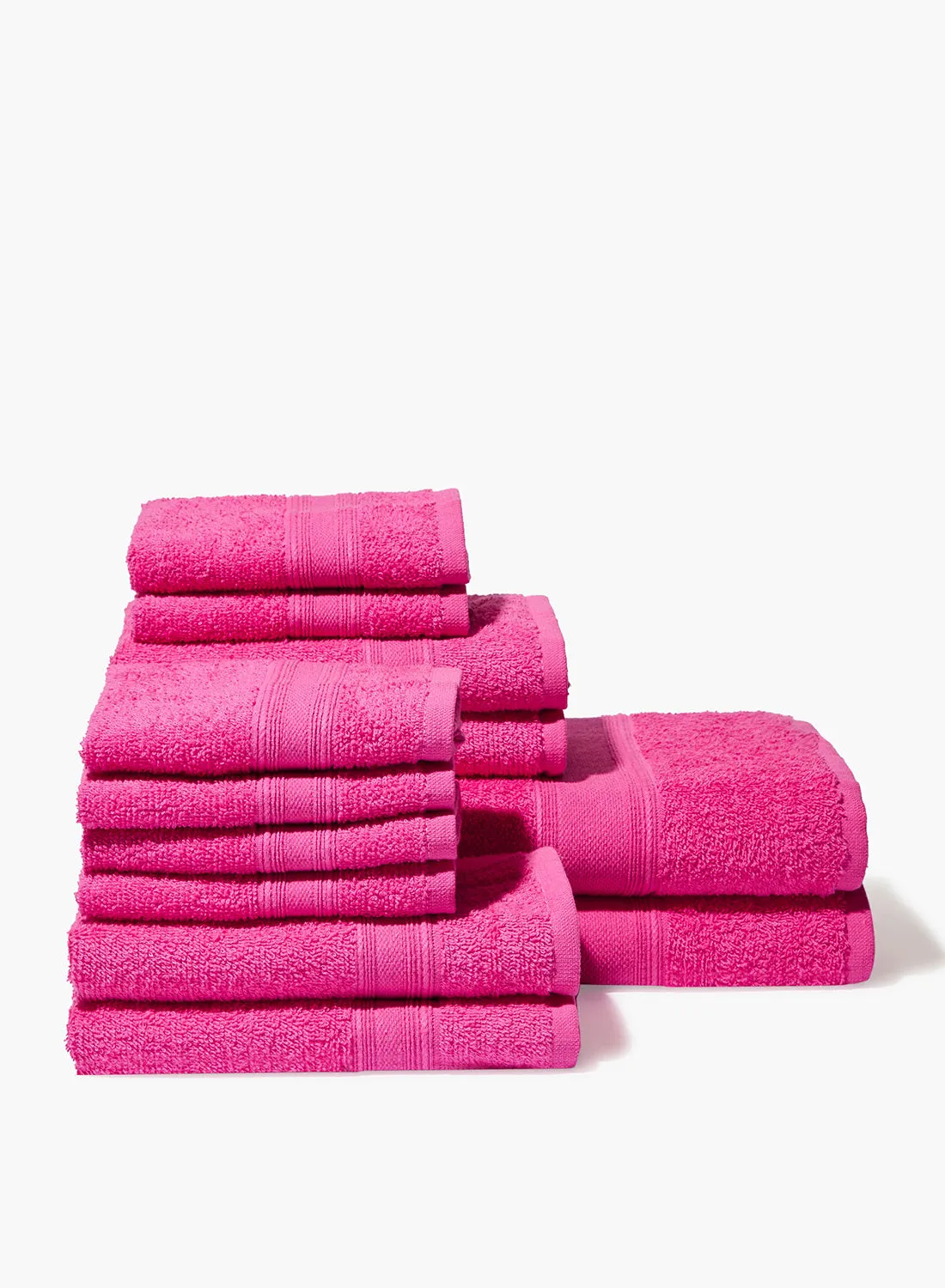 Amal 12 Piece Bathroom Towel Set - 400 GSM 100% Cotton Terry - 12 Face Towel - Fuchsia Color -Quick Dry - Super Absorbent