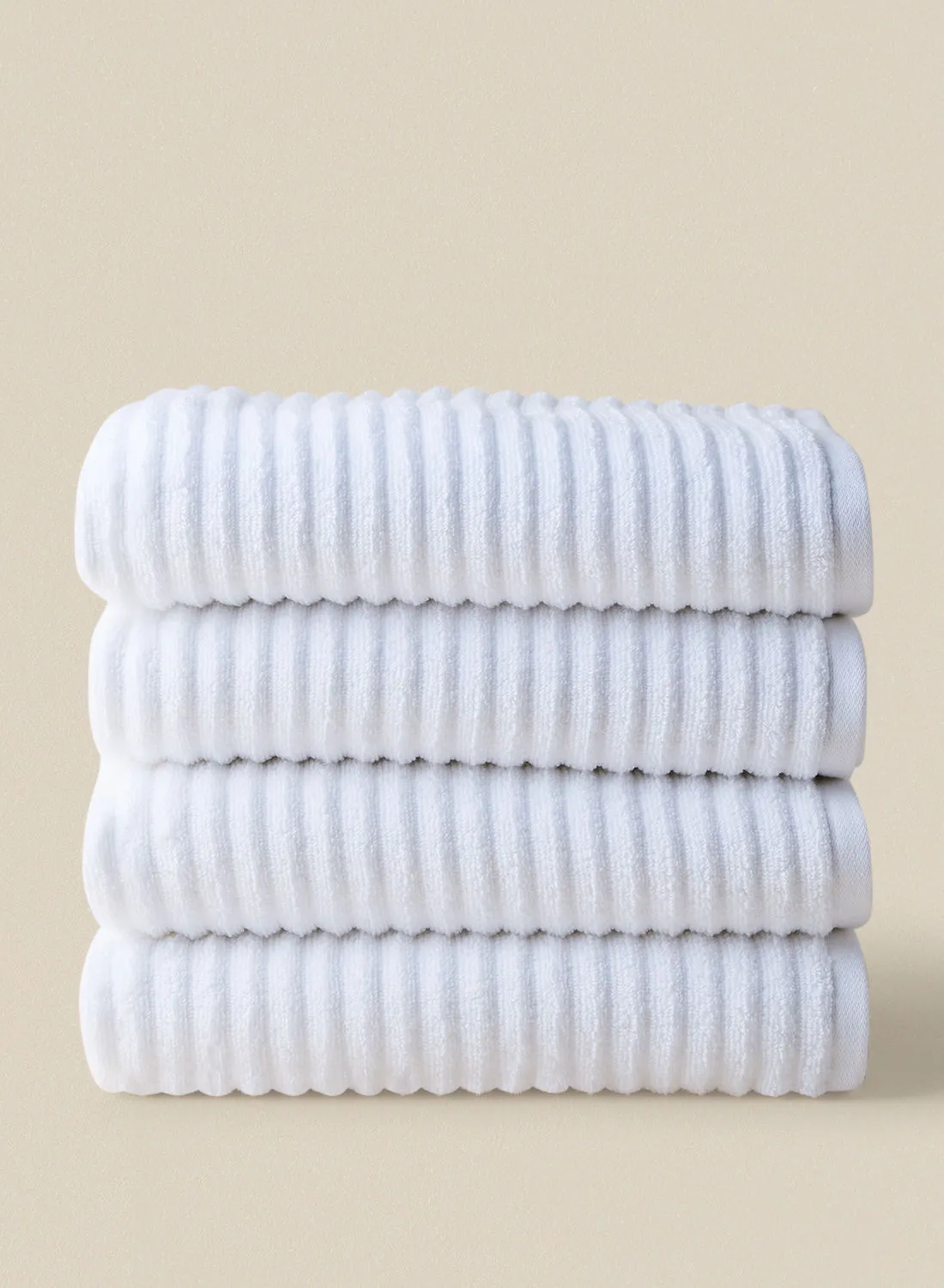 noon east 4 Piece Bathroom Towel Set - 450 GSM 100% Cotton Ribbed - 4 Bath Towel - White Color - Highly Absorbent - Fast Dry