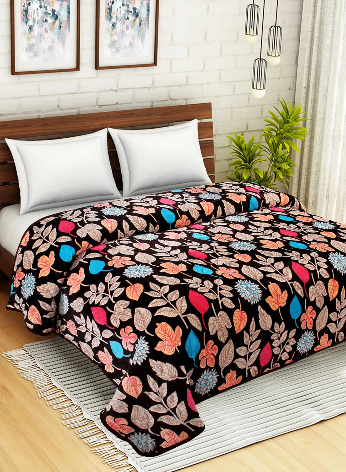 Hometown Light Blanket - 76X100 Cm - Floral Brown/Orange/Pink 100% Poyester Ultra Plush For Sofa Or Bedroom