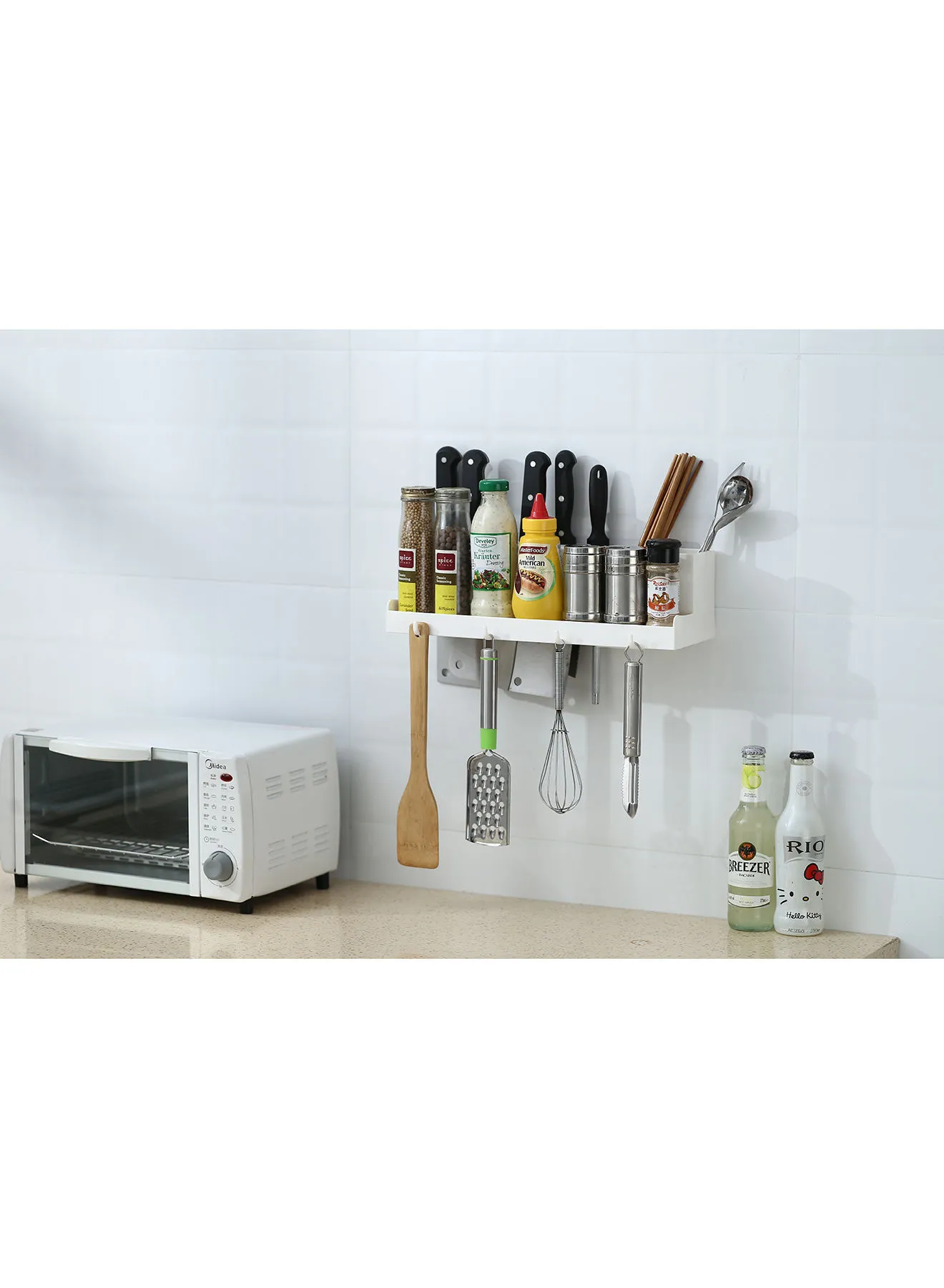 Amal Spice Rack - Wall Mounted - Kitchen Organizer - Wall Shelf - Kitchen Storage - Shelves - White White Spice Rack