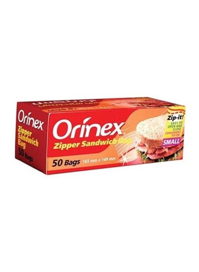 Orinex 50 Piece Small Zipper Sandwich Bag Set Clear 165x149mm