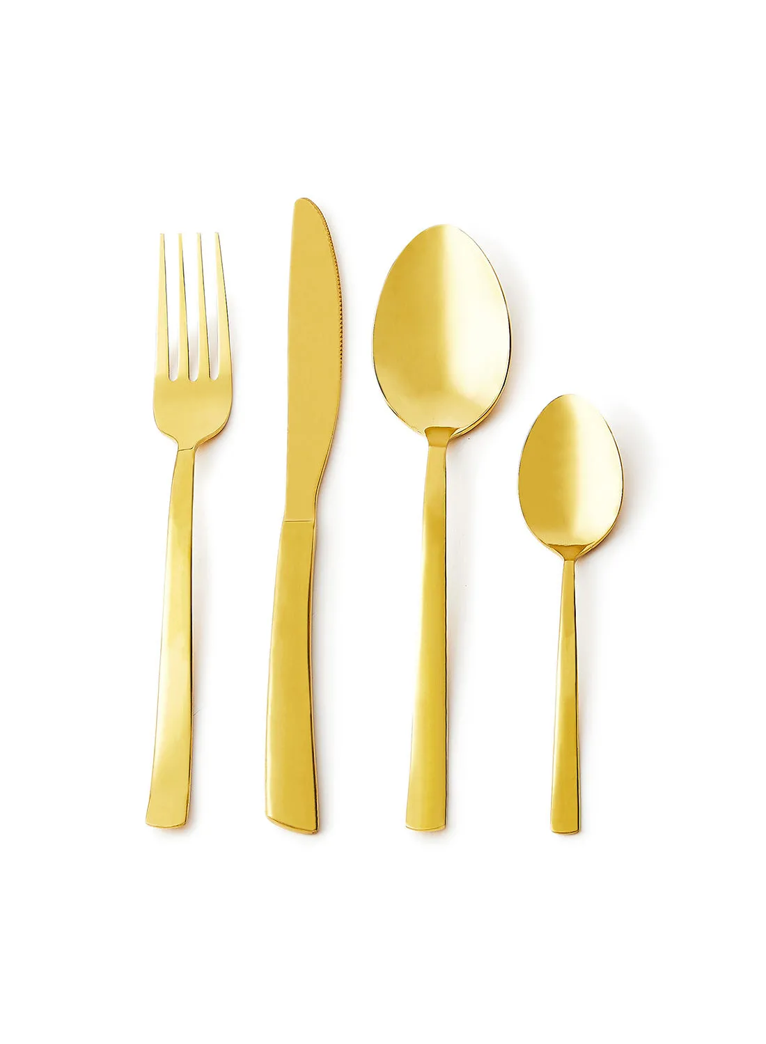 noon east 16 Piece Cutlery Set - Made Of Stainless Steel - Silverware Flatware - Spoons And Forks Set, Spoon Set - Table Spoons, Tea Spoons, Forks, Knives - Serves 4 - Design Gold Spade