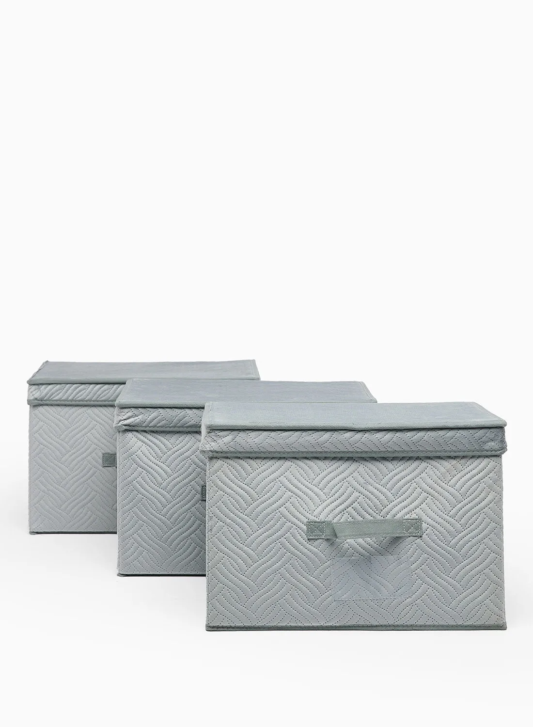 Amal 3 Pack Storage Organiser With Side Handles And Top Zipper Lid, Easy To Collapse From The Top, Handy For Closet And Dresser Organisation Light Grey 39X27X26cm