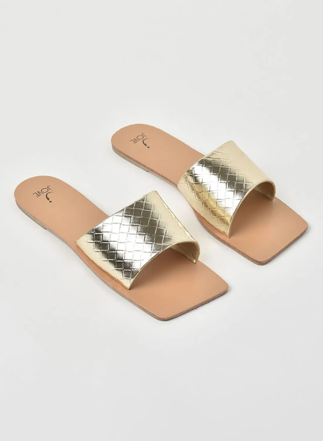 Jove Quilted Pattern Broad Strap Flat Sandals Gold