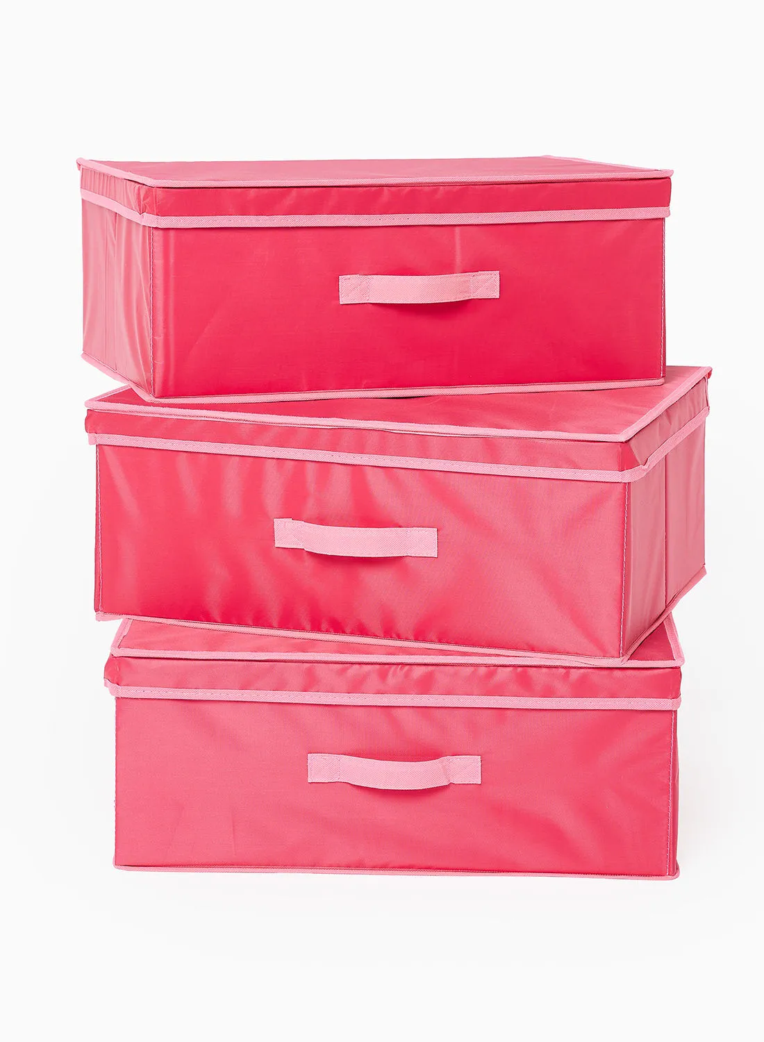 Amal Foldable Storage Organizer In Set Of 3 With Top Zipper And Handles Rose Red 50X40X20cm