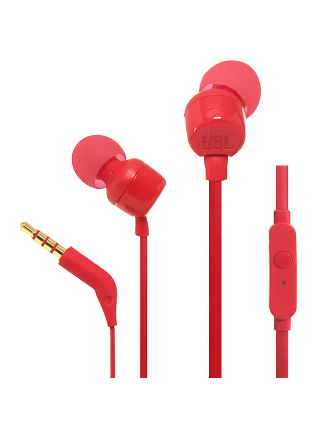 JBL Tune 110 Wired In-Ear Headphones - Deep Pure Bass - 1-Button Remote - Tangle Free Cable - Ultra Comfort Fit Red