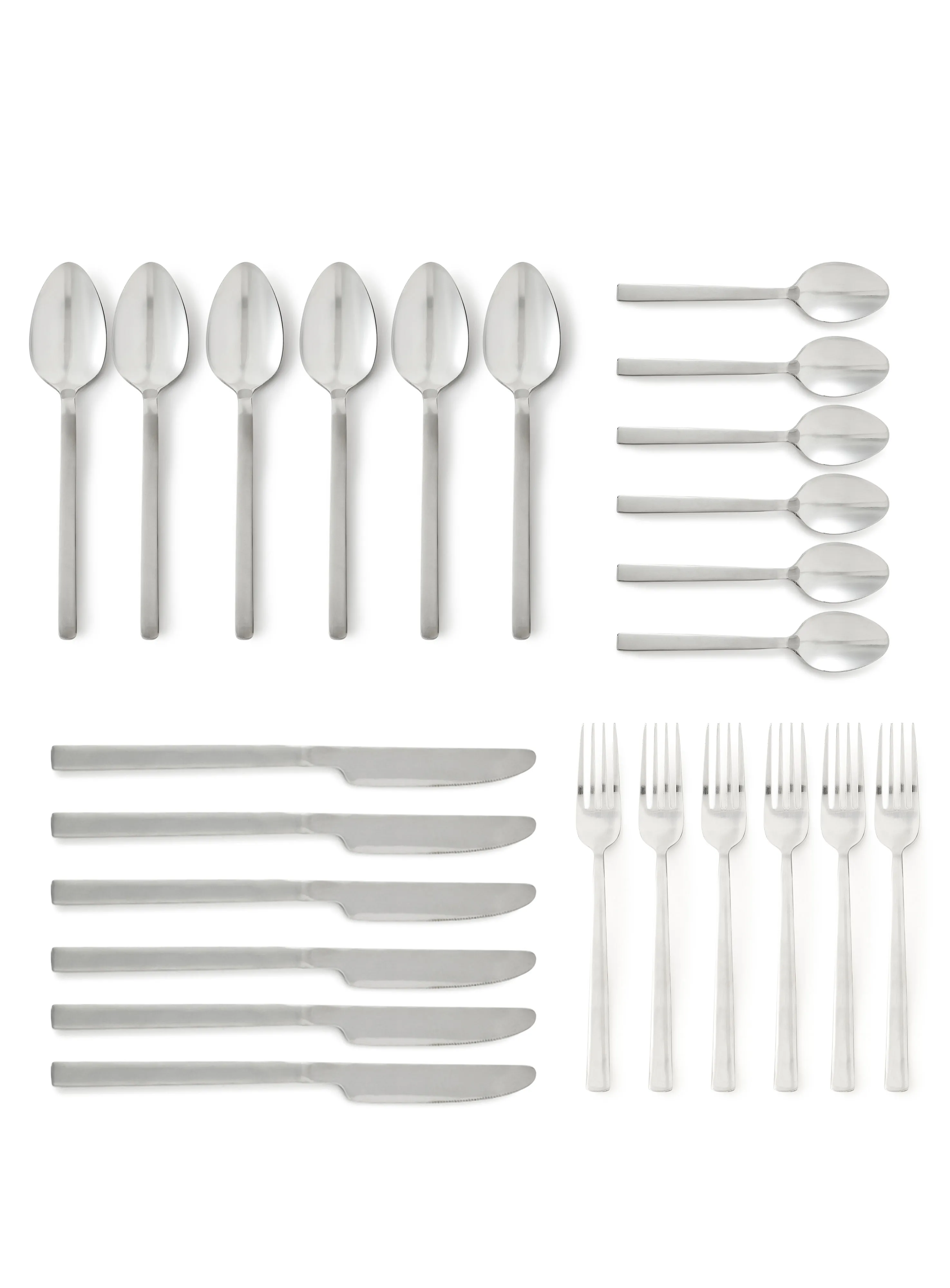 noon east 24 Piece Cutlery Set - Made Of Stainless Steel - Silverware Flatware - Spoons And Forks Set, Spoon Set - Table Spoons, Tea Spoons, Forks, Knives - Serves 6 - Design Silver Lyra