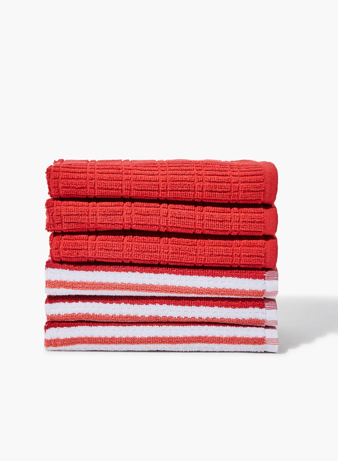 Amal 6 Pack Bathroom Towel Set - 393 GSM 100% Cotton Solid And Yarn Dyed - Multicolor Red/White Color -Quick Dry - Super Absorbent