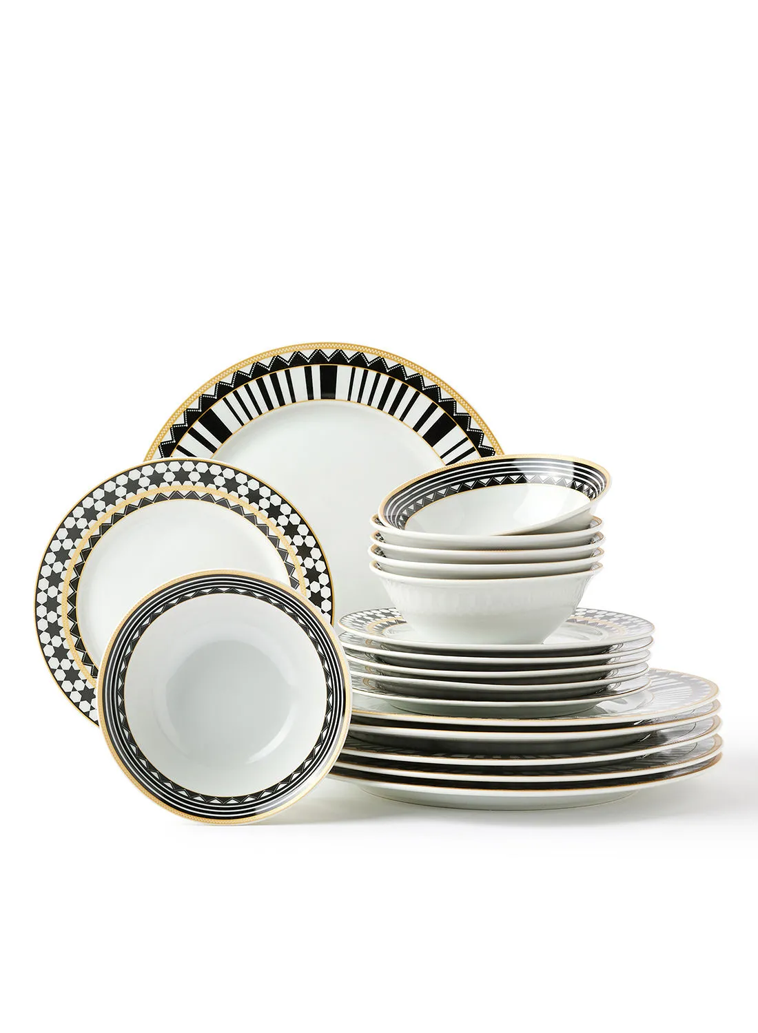noon east 18 Piece Porcelain Dinner Set - Dishes, Plates - Dinner Plate, Side Plate, Bowl - Serves 6 - Printed Design Celestial