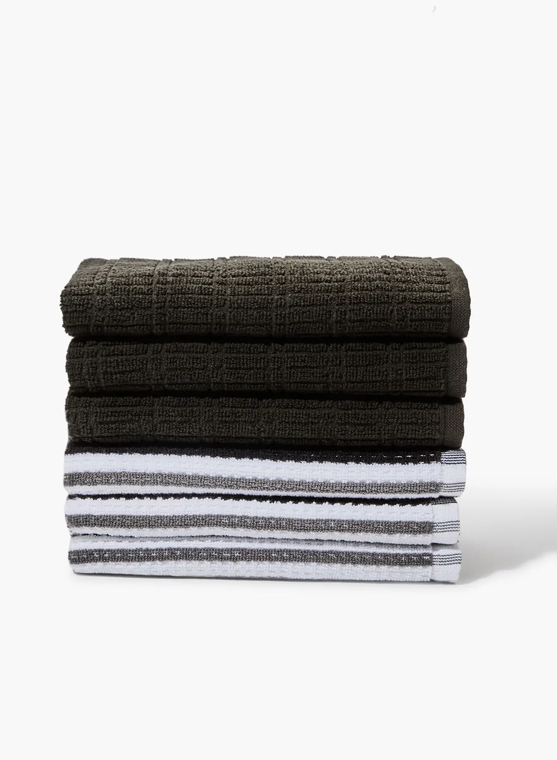 Amal 6 Pack Bathroom Towel Set - 393 GSM 100% Cotton Solid And Yarn Dyed - Black_White Color -Quick Dry - Super Absorbent