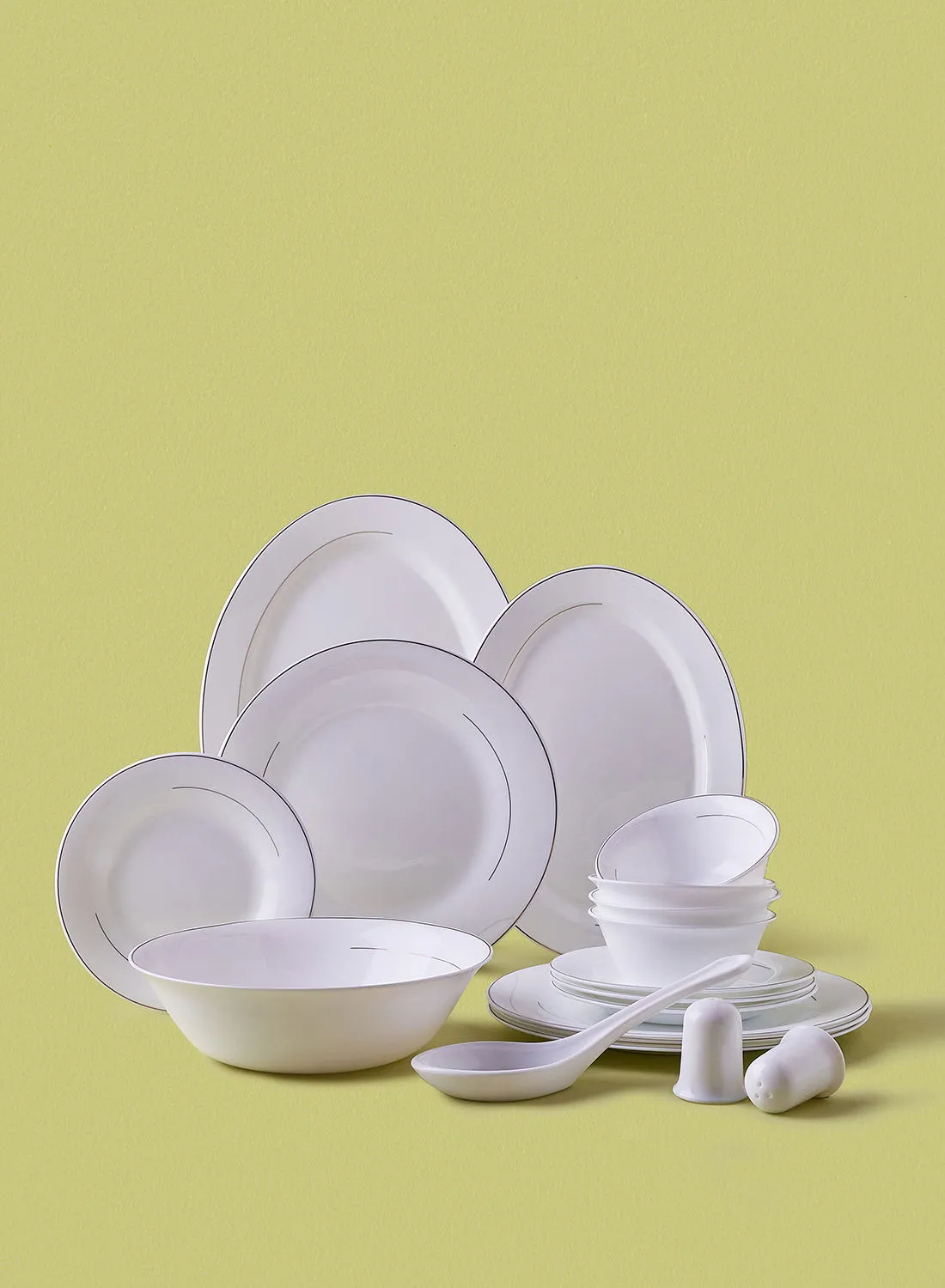 noon east 18 Piece Opalware Dinner Set - Light Weight Dishes, Plates - Dinner Plate, Side Plate, Bowl, Serving Dish And Bowl - Serves 4 - Festive Design Gold Rim Gold