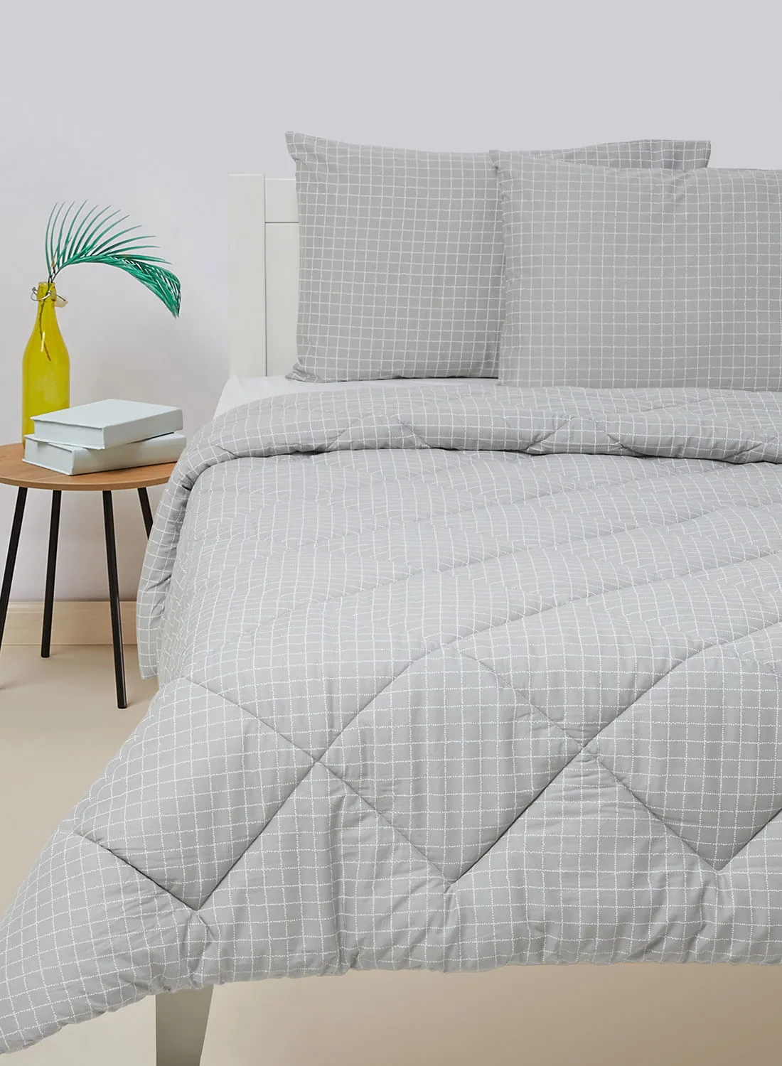 Amal Comforter Set King Size All Season Everyday Use Bedding Set 100% Cotton 3 Pieces 1 Comforter 2 Pillow Covers  Light Grey
