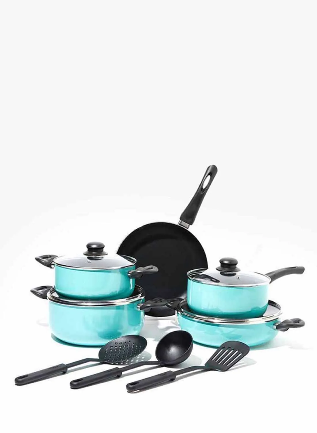 Amal 12-Piece 12 Piece Cookware Set - Aluminum Pots And Pans - Non-Stick Surface - Tempered Glass Lids - PFOA Free - Frying Pan, Casserole With Lid, Saucepan With Lid, Kitchen Tools - Mint Mint