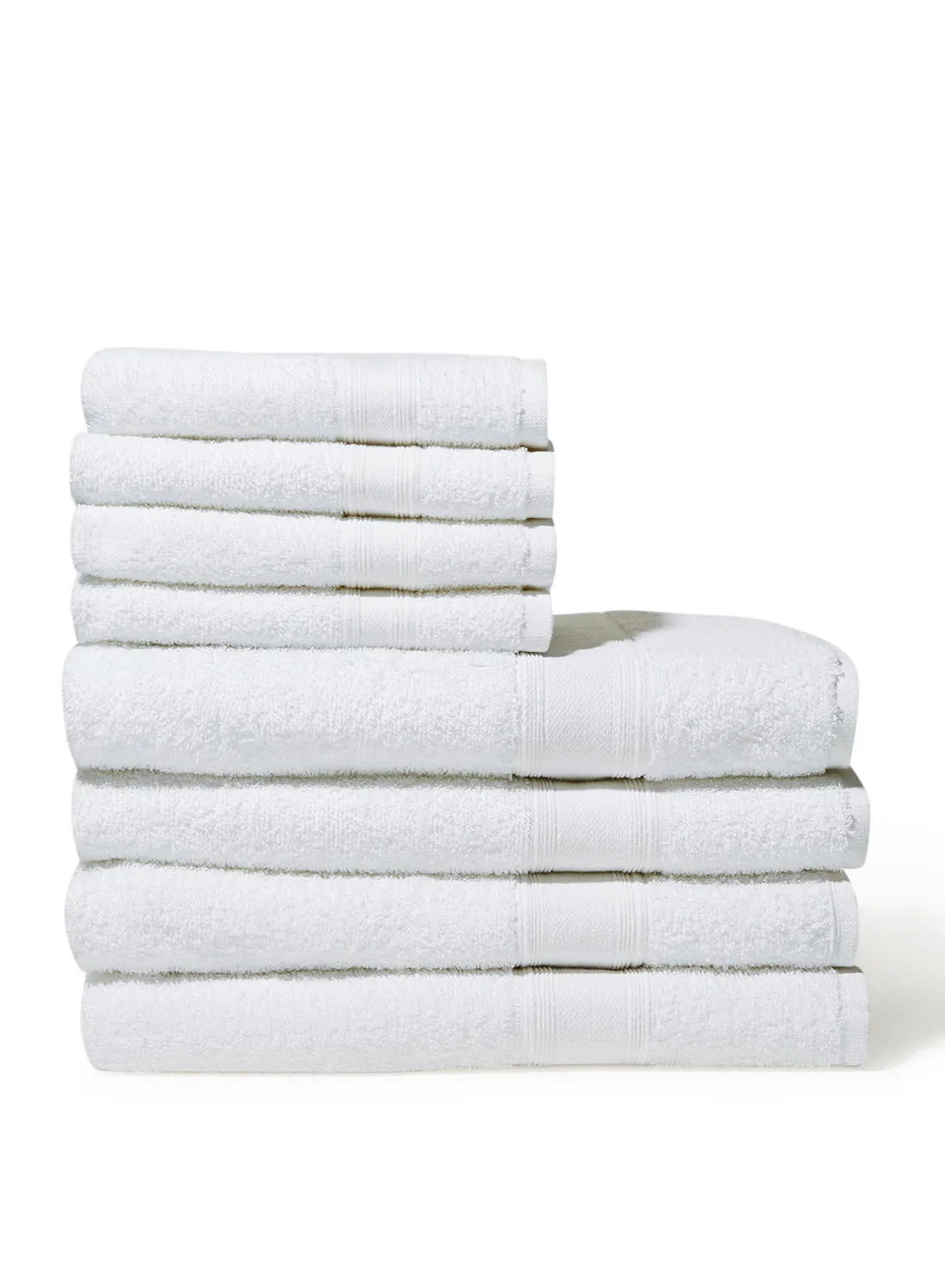 Amal 8 Piece Bathroom Towel Set - 400 GSM 100% Cotton Terry - 4 Hand Towel - 4 Bath Towel - White Color -Quick Dry - Super Absorbent