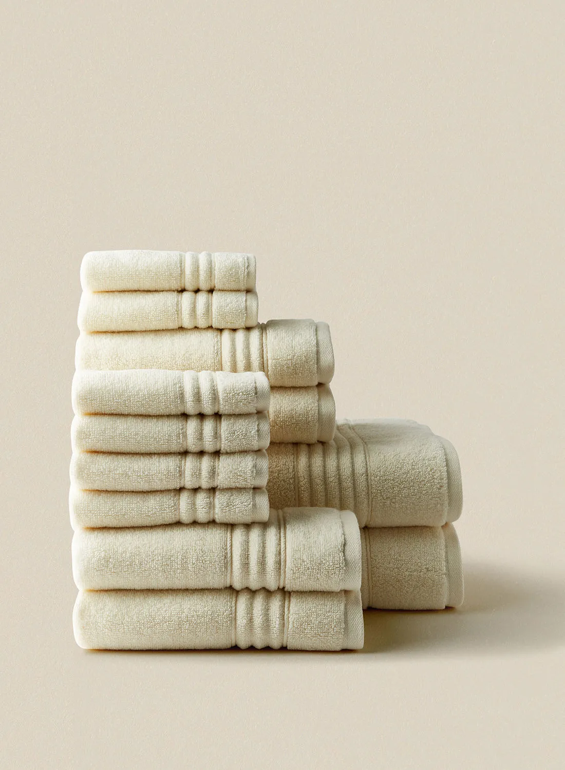 noon east 12 Piece Bathroom Towel Set - 500 GSM 100% Cotton - 4 Hand Towel - 6 Face Towel - 2 Bath Towel - Ivory Color - Highly Absorbent - Fast Dry