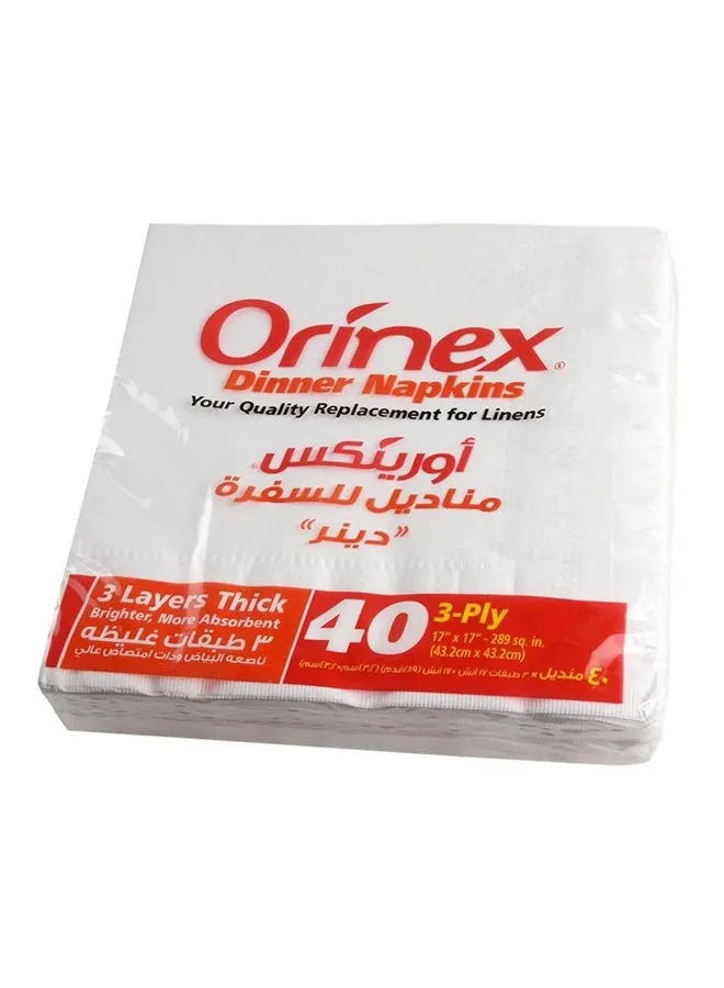 Orinex 40-Piece Dinner Napkins White