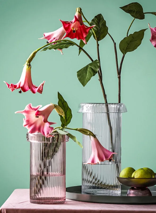 تبديل مزهرية زهور زجاجية حديثة مصنوعة يدويًا ذات جودة فريدة من نوعها لمنزل أنيق ومثالي 121190114 وردي 24 سم