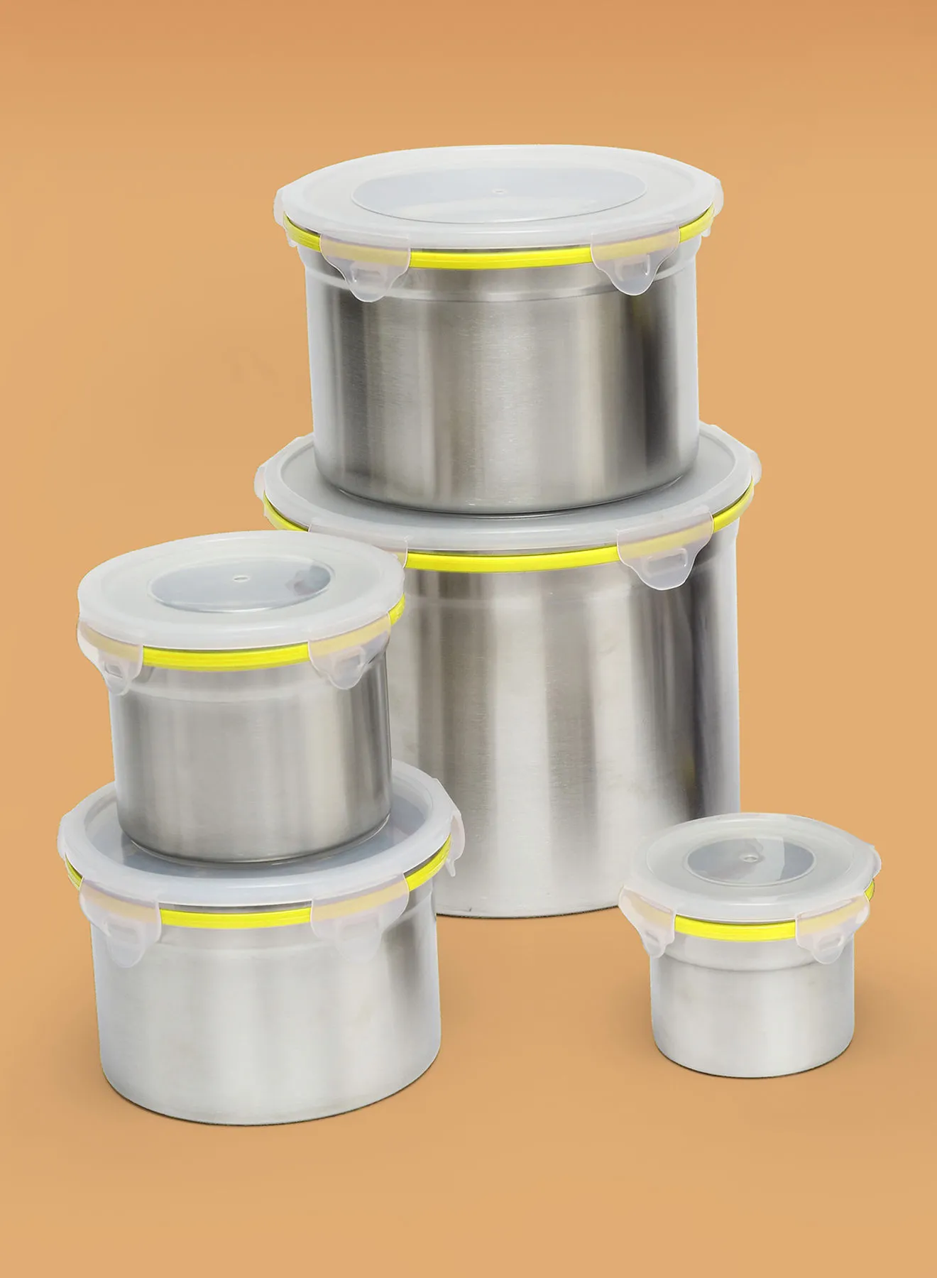 Ravenn 5-Piece Penta Lock Container Set With Plastic Lid Yellow