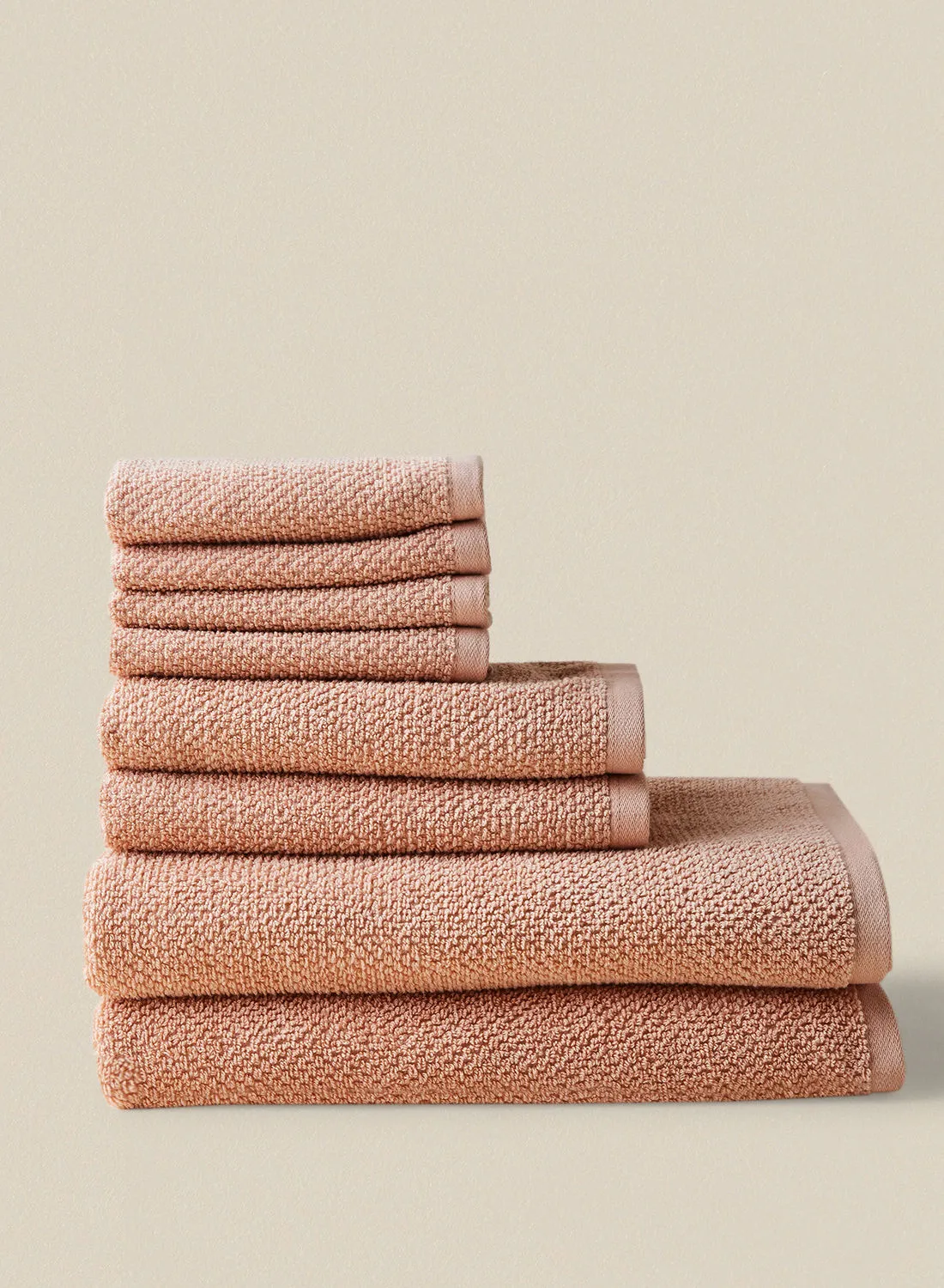 noon east 8 Piece Bathroom Towel Set - 500 GSM 100% Organic Cotton - 2 Hand Towel - 4 Face Towel - 2 Bath Towel - Ginger Color - Highly Absorbent - Fast Dry