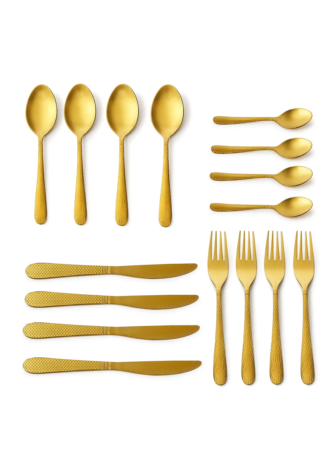 Amal 16 Piece Cutlery Set - Made Of Stainless Steel - Silverware Flatware - Spoons And Forks Set, Spoon Set - Table Spoons, Tea Spoons, Forks, Knives - Serves 4 - Design Gold Aster