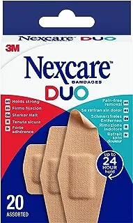 Nexcare DUO Bandages/plasters, assorted sizes, 20 units/pack | Latex-free | Water-resistant | Breathable and flexible fabric | Pain-free removal | Holds strong up to 24 hours
