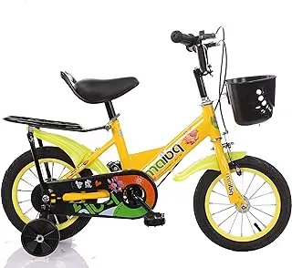 MAIBQ دراجة أطفال بعجلات تدريب ومجموعة خلفية وسلة أمامية 18 بوصة ، أصفر