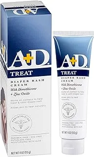 A+D Zinc Oxide Diaper Rash Treatment Cream, Dimenthicone 1%, Zinc Oxide 10%, Easy Spreading Baby Skin Care, 4 Ounce Tube