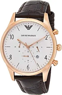 Emporio Armani men's ar1916 dress black leather watch, brown band, analog display