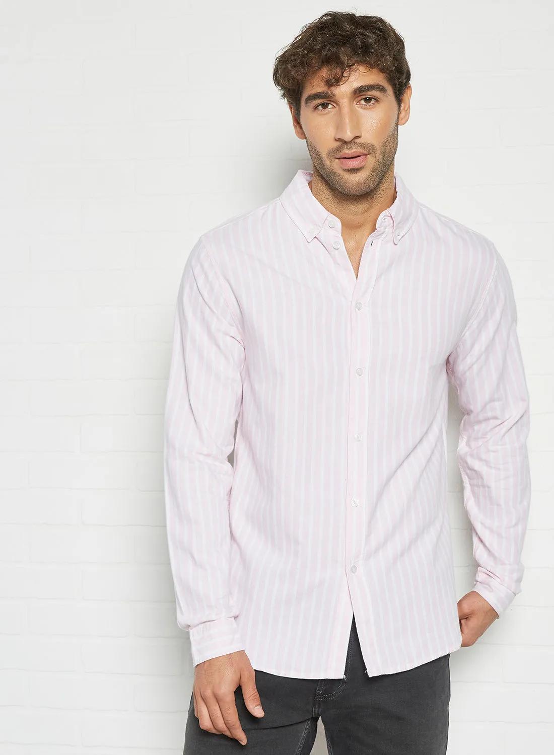 STATE 8 Oxford Stripe Print Shirt Pink/White