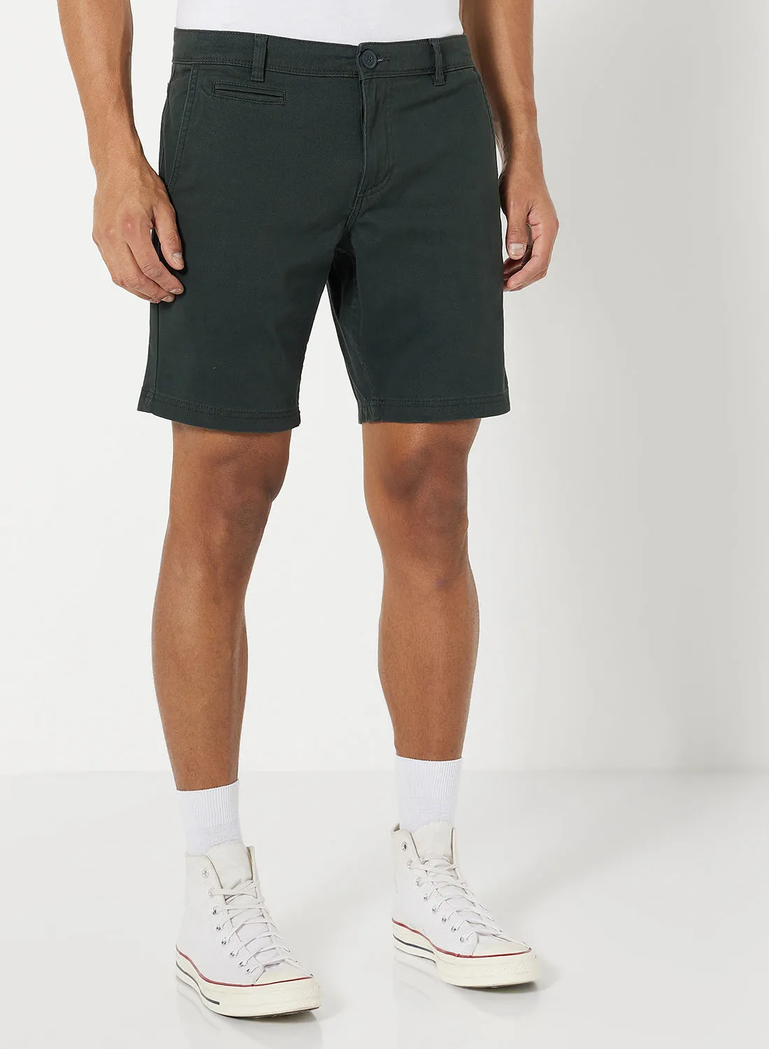 Noon East Solid Pattern Premium Shorts Olive