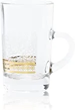 Glass Tea Tumbler W/Handle Set Marhaba Gold /6Pcs