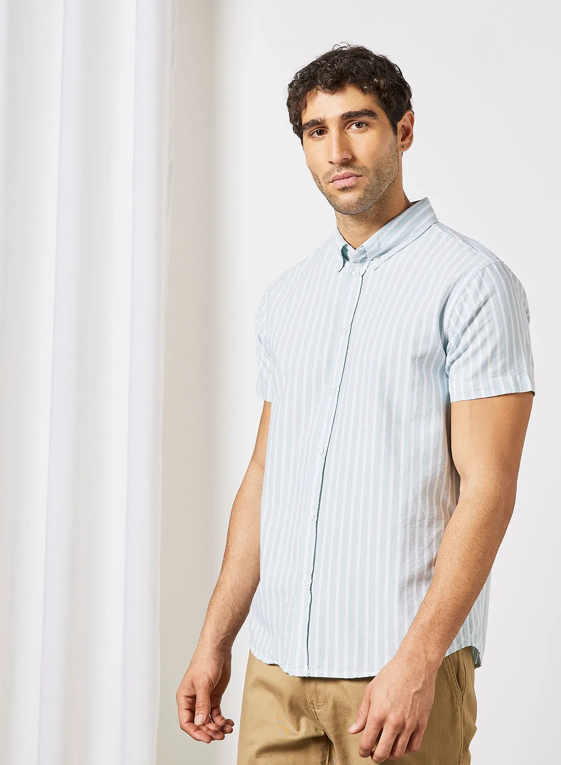 STATE 8 Striped Short Sleeve Shirt Blue/White