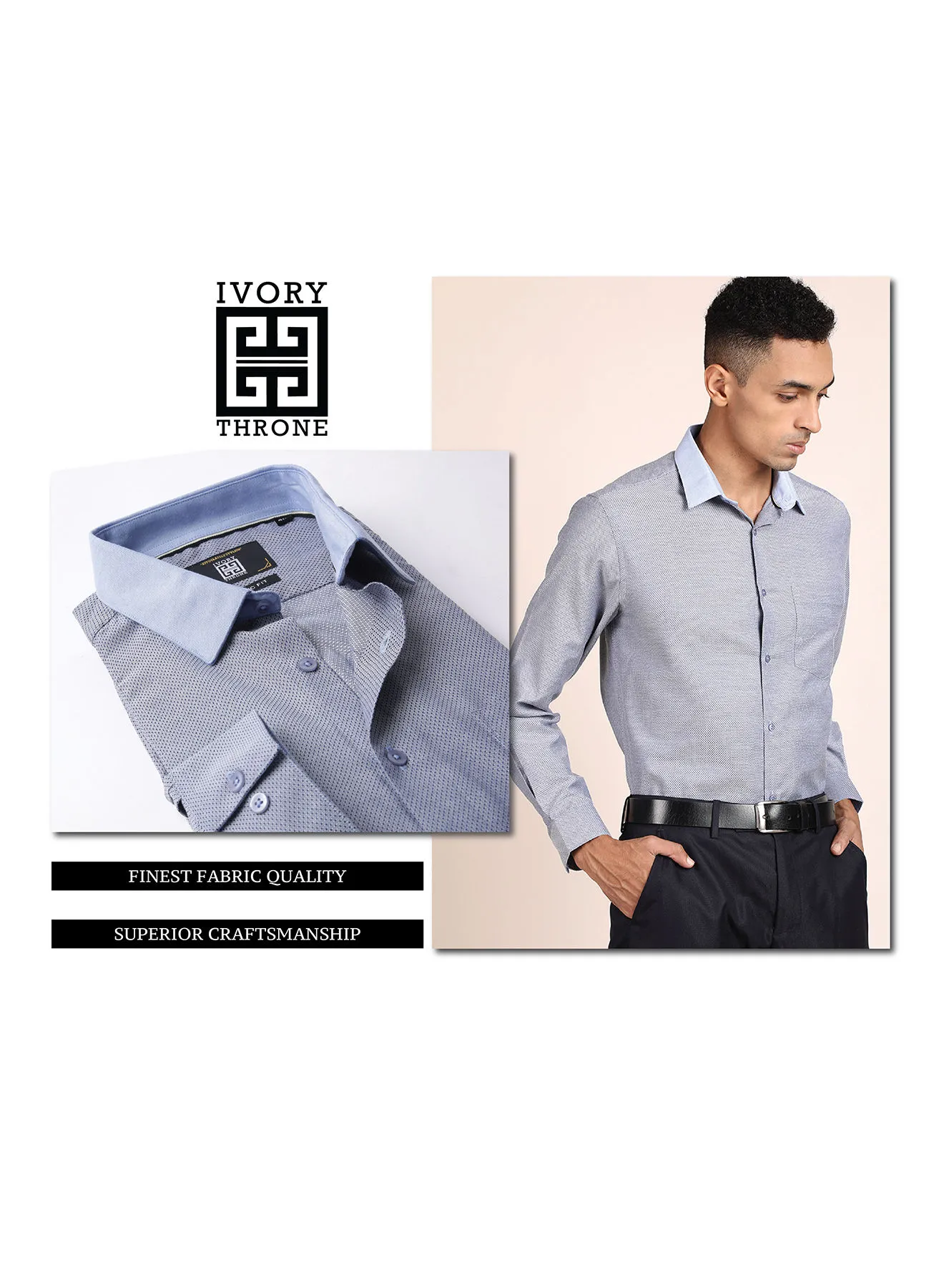 Ivory Throne Classic Point Collared Formal Shirt Light Blue