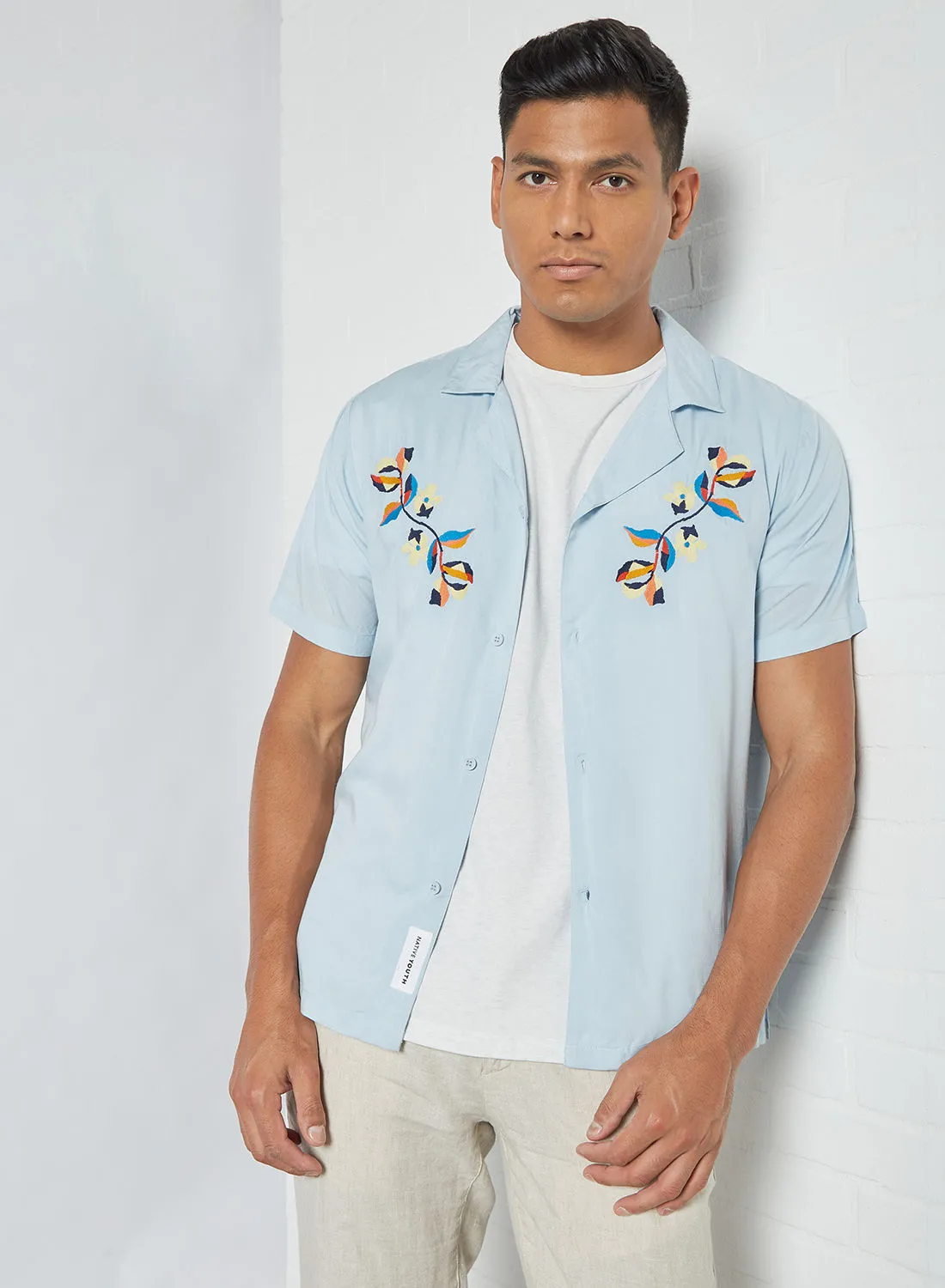 Native Youth Embroidered Short Sleeve Shirt Blue