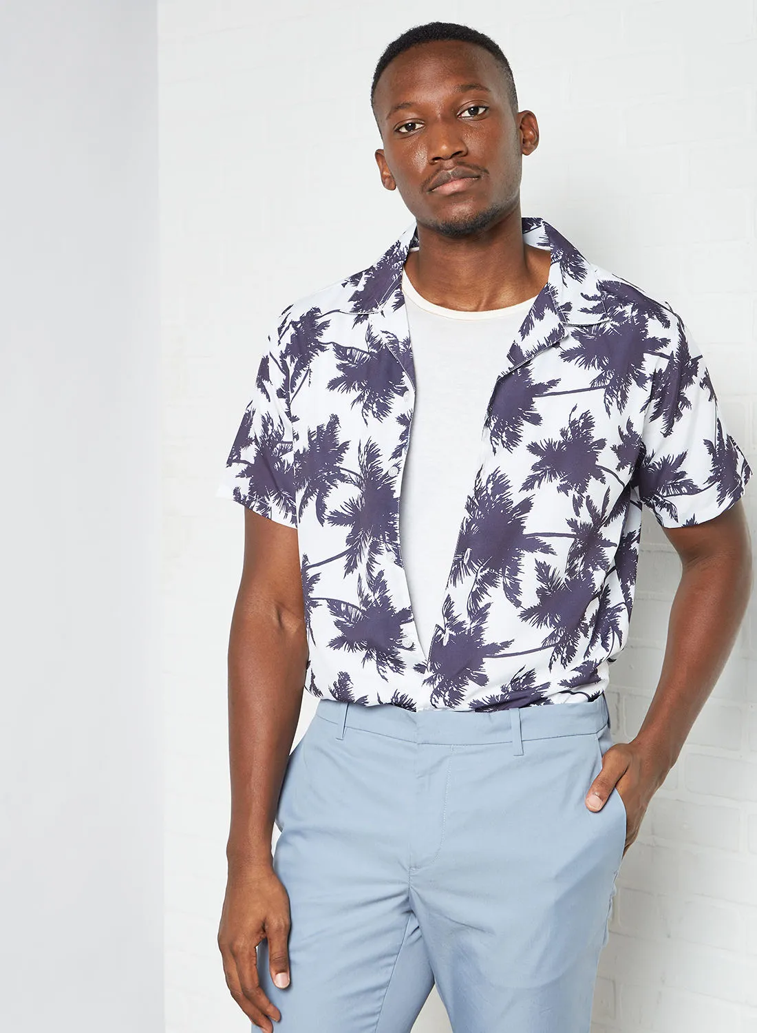 STATE 8 Tropical Print Shirt White/Blue