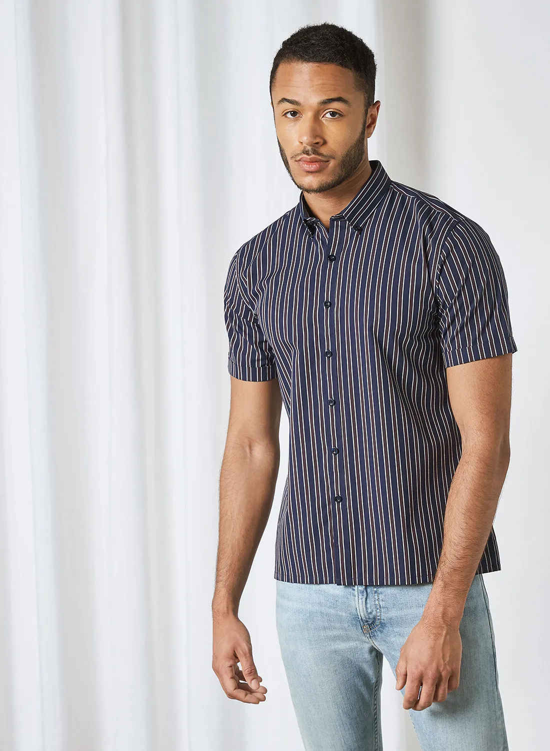 STATE 8 Solid Short Sleeve Shirt Striped